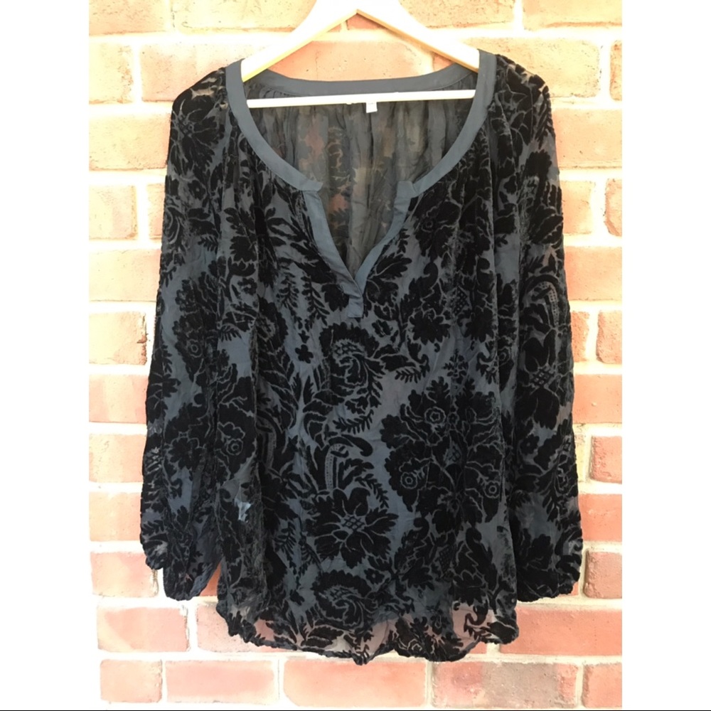 Black Rainn Velvet Brocade Tunic Blouse